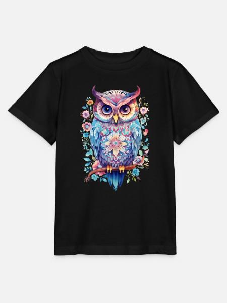 Eule Blumen Vintage Geschenk - Stanley/Stella Kinder T-Shirt MINI CREATOR - Schwarz