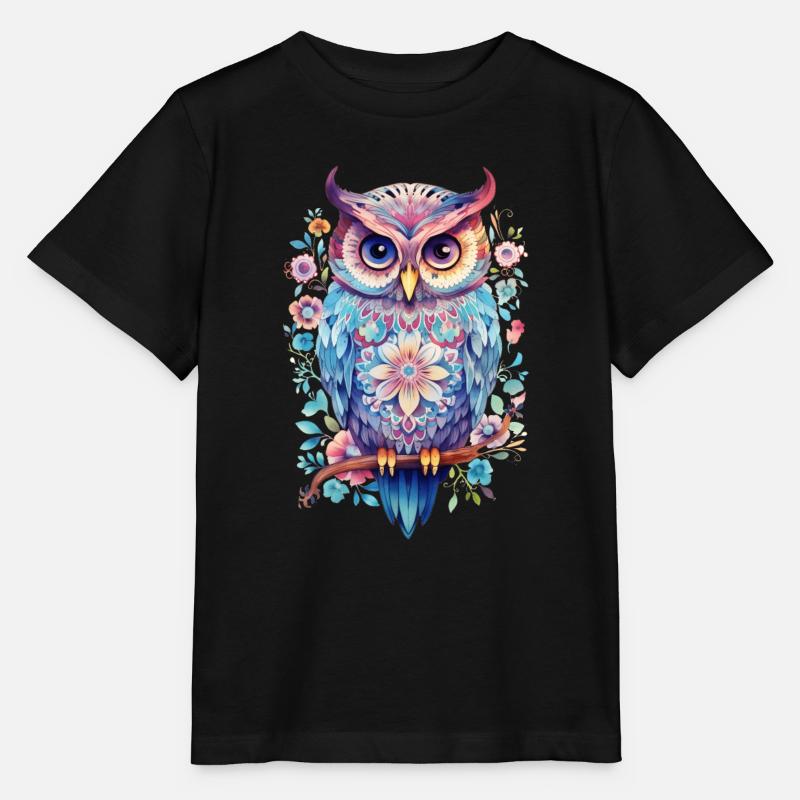 Eule Blumen Vintage Geschenk - Stanley/Stella Kinder T-Shirt MINI CREATOR  - Schwarz
