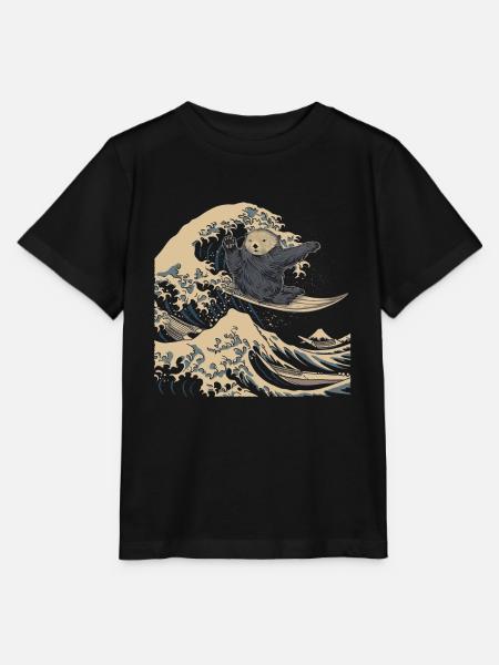 Otter Japanische Welle Surfer Lustig - Stanley/Stella Kinder T-Shirt MINI CREATOR  - Schwarz