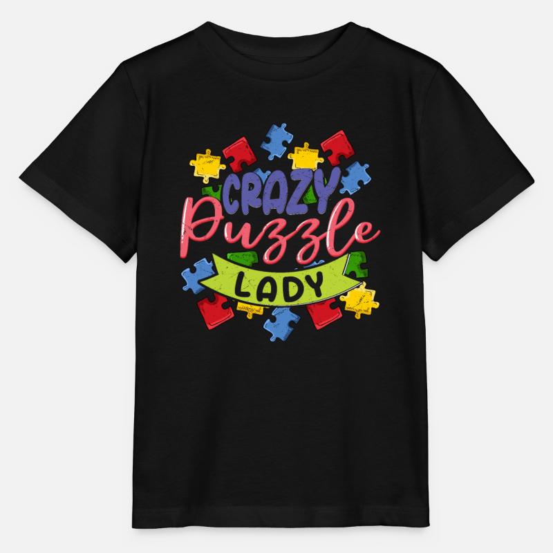 Crazy Puzzle Lady Jigsaw Puzzle pièce - T-shirt bio MINI CREATOR Stanley/Stella Enfant - noir