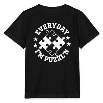 Everyday I'm Puzzl'n Jigsaw Puzzle Piece - Stanley/Stella Kinder T-Shirt MINI CREATOR  - Schwarz - Vorne - Mikhail (115cm)