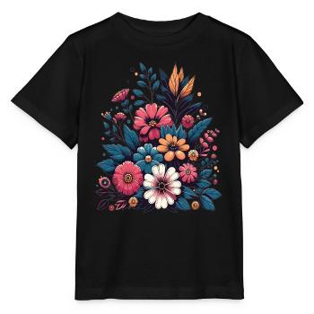 Botanische Glückseligkeit Wildblumenstrauß Naturliebhaber - Stanley/Stella Kinder T-Shirt MINI CREATOR  - Schwarz - Vorne - Mikhail (115cm)