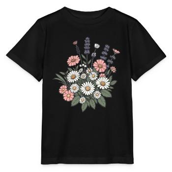 Botanische Glückseligkeit Wildblumenstrauß Naturliebhaber - Stanley/Stella Kinder T-Shirt MINI CREATOR  - Schwarz - Vorne - Mikhail (115cm)