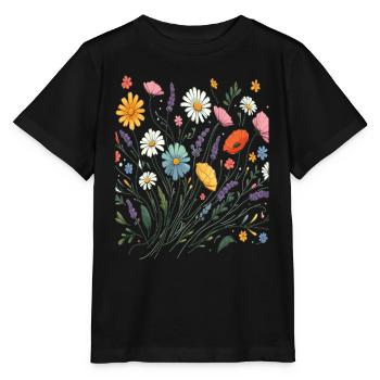 Botanische Glückseligkeit Wildblumenstrauß Naturliebhaber - Stanley/Stella Kinder T-Shirt MINI CREATOR  - Schwarz - Vorne - Mikhail (115cm)