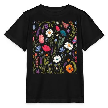 Botanische Glückseligkeit Wildblumenstrauß Naturliebhaber - Stanley/Stella Kinder T-Shirt MINI CREATOR  - Schwarz - Vorne - Mikhail (115cm)