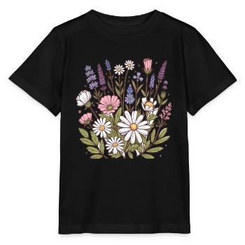 Botanische Glückseligkeit Wildblumenstrauß Naturliebhaber - Stanley/Stella Kinder T-Shirt MINI CREATOR  - Schwarz - Vorne - Mikhail (115cm)