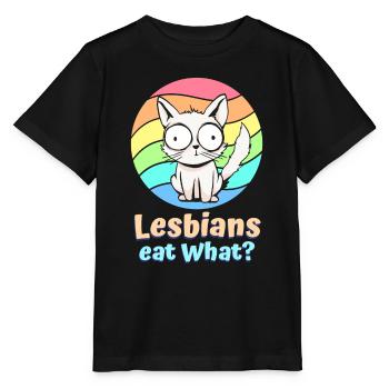 Lesbians Eat What Cat Funny Humor Pun LGBTQ Pride - Stanley/Stella MINI CREATOR Kids’ T-Shirt - black - Front - Mikhail (115cm)
