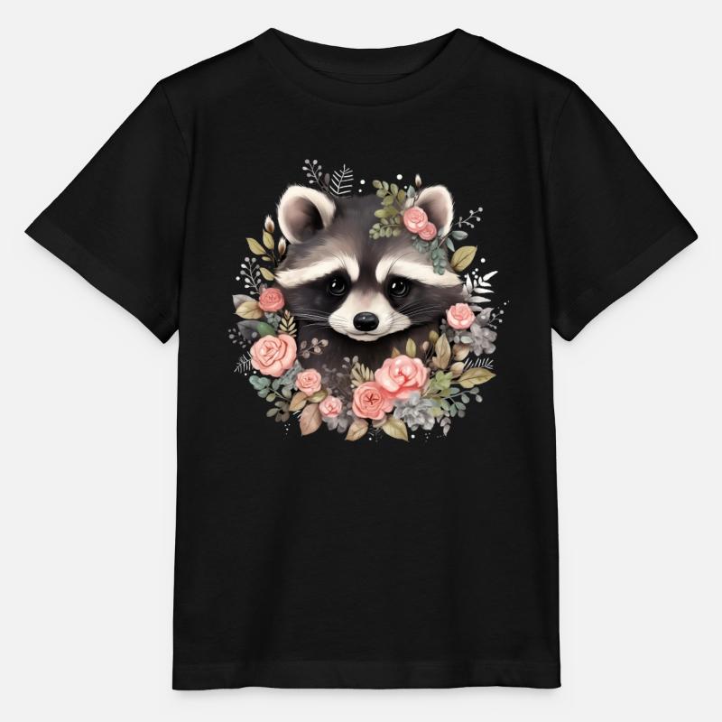 Waschbär Blumen Lustig Geschenk - Stanley/Stella Kinder T-Shirt MINI CREATOR  - Schwarz