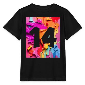 NR. 14 NUMMER 14 BUNT 14. GEBURTSTAG - Stanley/Stella Kinder T-Shirt MINI CREATOR  - Schwarz - Vorne - Mikhail (115cm)