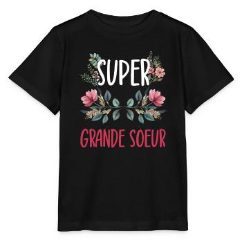 super grande soeur fleurs - T-shirt bio MINI CREATOR Stanley/Stella Enfant - noir - Devant - Mikhail (115cm)