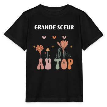 Big sister at the top bohemian flowers - Stanley/Stella MINI CREATOR Kids’ T-Shirt - black - Front - Mikhail (115cm)