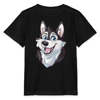 Husky de Sibérie | Illustration de dessin animé - T-shirt bio MINI CREATOR Stanley/Stella Enfant - noir - Devant - Mikhail (115cm)