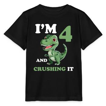 4ème Anniversaire 4 Ans Garçon Dino, Dinosaure - T-shirt bio MINI CREATOR Stanley/Stella Enfant - noir - Devant - Mikhail (115cm)