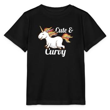 Niedliches und kurviges Einhorn-T-Shirt - Lustiges molliges Mädchen - Stanley/Stella Kinder T-Shirt MINI CREATOR  - Schwarz - Vorne - Mikhail (115cm)