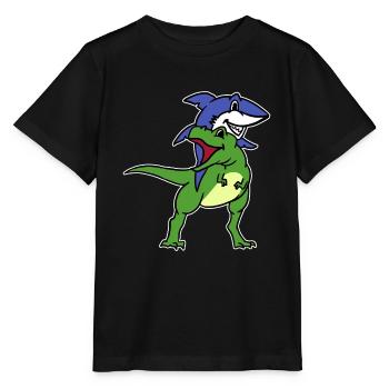 Lustige Hai Reiten T-Rex Dinosaurier Grafik Neuheit - Stanley/Stella Kinder T-Shirt MINI CREATOR  - Schwarz - Vorne - Mikhail (115cm)