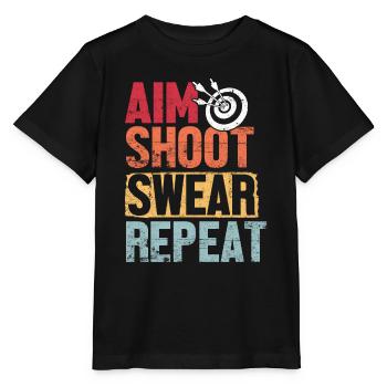 Aim Shoot Swear Repeat Archery Retro Groovy Bow - Stanley/Stella MINI CREATOR Kids’ T-Shirt - black - Front - Mikhail (115cm)