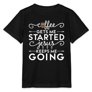 Le café me fait avancer, Jésus me fait avancer - T-shirt bio MINI CREATOR Stanley/Stella Enfant - noir - Devant - Mikhail (115cm)