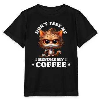 Morning grouch coffee anti early riser cat - Stanley/Stella MINI CREATOR Kids’ T-Shirt - black - Front - Mikhail (115cm)