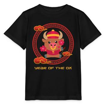 Year Of Ox Cute Chinese Kawaii Chinese New Year - Stanley/Stella MINI CREATOR Kids’ T-Shirt - black - Front - Mikhail (115cm)