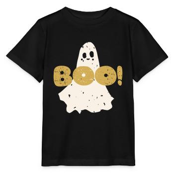 Retro vintage text Boo in gold. Halloween Ghost - Stanley/Stella MINI CREATOR Kids’ T-Shirt - black - Front - Mikhail (115cm)
