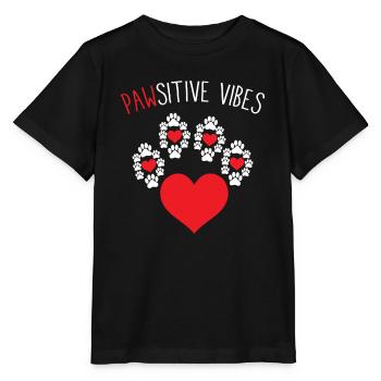 Pawsitive Vibes Cute Pawprints And Hearts Animal - Stanley/Stella MINI CREATOR Kids’ T-Shirt - black - Front - Mikhail (115cm)