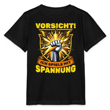 Électriciens, méfiez-vous ! Je joue avec la tension - T-shirt bio MINI CREATOR Stanley/Stella Enfant - noir - Devant - Mikhail (115cm)