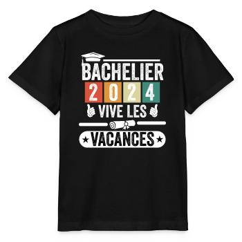Cadeau Bachelier Bac 2024 vive les vacances - T-shirt bio MINI CREATOR Stanley/Stella Enfant - noir - Devant - Mikhail (115cm)