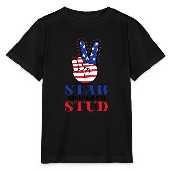 Star Spangled Stud Friedenszeichen USA Flagge - Stanley/Stella Kinder T-Shirt MINI CREATOR  - Schwarz - Vorne - Mikhail (115cm)