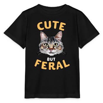 Cute But Feral Cat Funny Animal Design - Stanley/Stella MINI CREATOR Kids’ T-Shirt - black - Front - Mikhail (115cm)