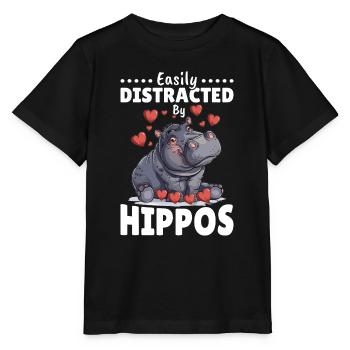 Hippo Hippopotamus Animal Easily Distracted By - Stanley/Stella Kinder T-Shirt MINI CREATOR  - Schwarz - Vorne - Mikhail (115cm)