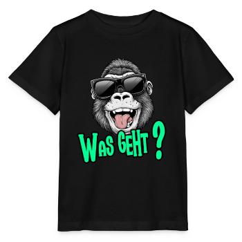 Lustiger Affe "Was Geht?" mit Sonnenbrille - Stanley/Stella Kinder T-Shirt MINI CREATOR  - Schwarz - Vorne - Mikhail (115cm)