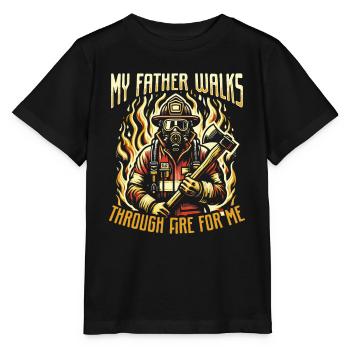 Mein Vater geht für mich Feuerwehrmann durchs Feuer - Stanley/Stella Kinder T-Shirt MINI CREATOR  - Schwarz - Vorne - Mikhail (115cm)