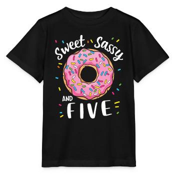 Sweet Sassy and Five 5th Birthday Donut - Stanley/Stella MINI CREATOR Kids’ T-Shirt - black - Front - Mikhail (115cm)