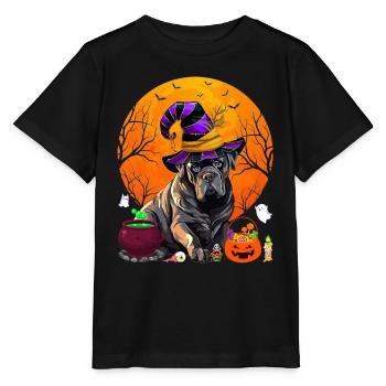 Lustiger Stock Corso Hund Hexe Halloween Hundeliebhaber - Stanley/Stella Kinder T-Shirt MINI CREATOR  - Schwarz - Vorne - Mikhail (115cm)
