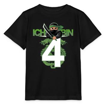 4. Geburtstag Ninja Kostüm 4 Jahre alt Junge - Stanley/Stella Kinder T-Shirt MINI CREATOR  - Schwarz - Vorne - Mikhail (115cm)