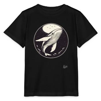 Blauer Wal im Himmel mit Mond und Sternen - Stanley/Stella Kinder T-Shirt MINI CREATOR  - Schwarz - Vorne - Mikhail (115cm)