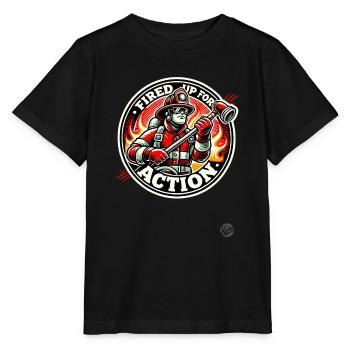 Ready for action, the firefighter - Stanley/Stella MINI CREATOR Kids’ T-Shirt - black - Front - Mikhail (115cm)