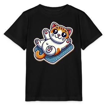 Cute kitty on a blanket wants belly rubs - Stanley/Stella MINI CREATOR Kids’ T-Shirt - black - Front - Mikhail (115cm)