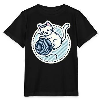 Süßes weißes Kätzchen, das mit einem Garn spielt - Stanley/Stella Kinder T-Shirt MINI CREATOR  - Schwarz - Vorne - Mikhail (115cm)