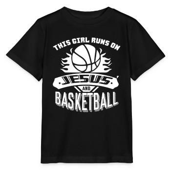 This Girl Run On Jesus And Basketball - Stanley/Stella MINI CREATOR Kids’ T-Shirt - black - Front - Mikhail (115cm)