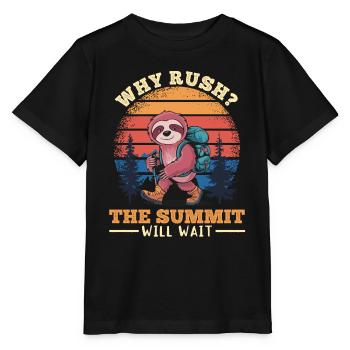 Sloth Hiking Mountains Why rush? - Stanley/Stella MINI CREATOR Kids’ T-Shirt - black - Front - Mikhail (115cm)