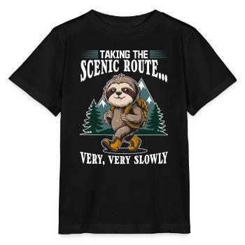 Sloth Hiking Mountains Taking the scenic route - Stanley/Stella MINI CREATOR Kids’ T-Shirt - black - Front - Mikhail (115cm)