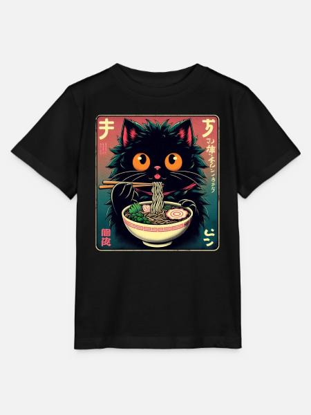Cat Ramen Nudel Anime Japanische Katze Kätzchen - Stanley/Stella Kinder T-Shirt MINI CREATOR - Schwarz