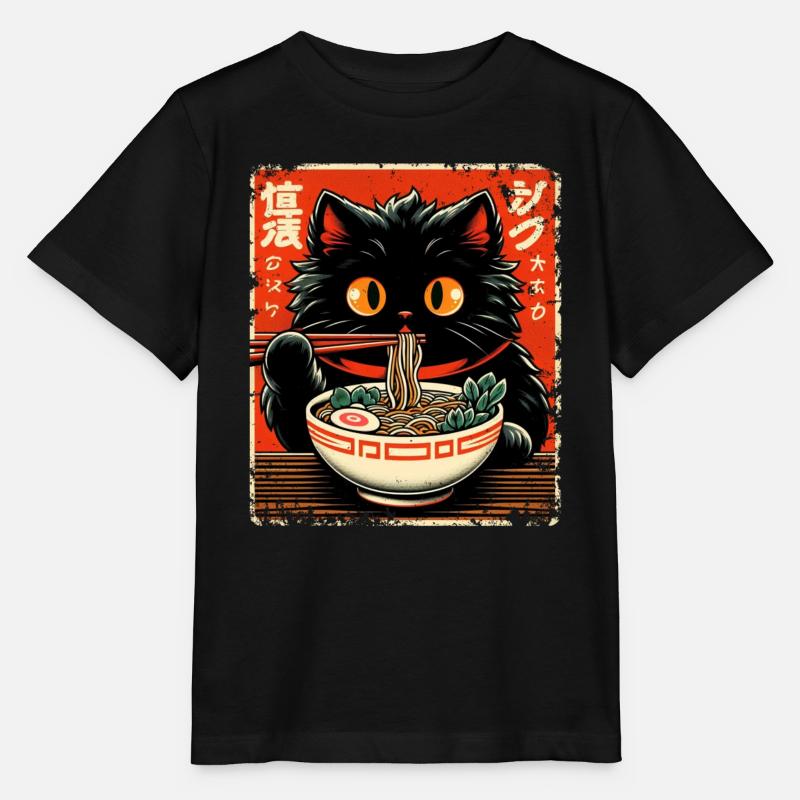Cat Ramen Nudel Anime Japanische Katze Kätzchen - Stanley/Stella Kinder T-Shirt MINI CREATOR - Schwarz