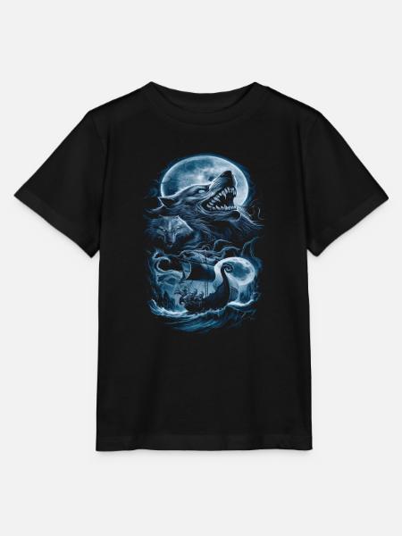 Wikinger – Wölfe & Schiff im Mondlicht - Stanley/Stella Kinder T-Shirt MINI CREATOR - Schwarz