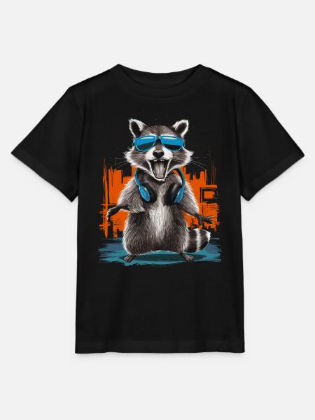 Cooler Waschbär mit Kopfhörern Urban Music Vibe - Stanley/Stella Kinder T-Shirt MINI CREATOR  - Schwarz