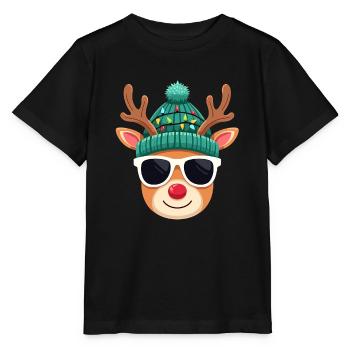 Weihnachts Rentier mit roter Nase - Stanley/Stella Kinder T-Shirt MINI CREATOR  - Schwarz - Vorne - Mikhail (115cm)
