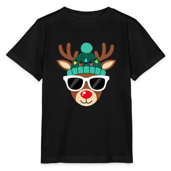 Weihnachts Rentier mit roter Nase - Stanley/Stella Kinder T-Shirt MINI CREATOR  - Schwarz - Vorne - Mikhail (115cm)
