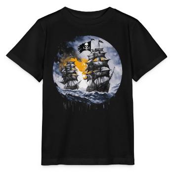 bateau pirate, pirates, capitaine, voilier, - T-shirt bio MINI CREATOR Stanley/Stella Enfant - noir - Devant - Mikhail (115cm)