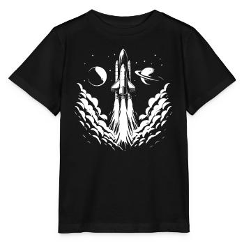 launching rocket, pixel art, outer space - Stanley/Stella MINI CREATOR Kids’ T-Shirt - black - Front - Mikhail (115cm)